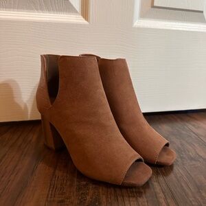 Mauve Suede Peep-Toe Ankle Boots